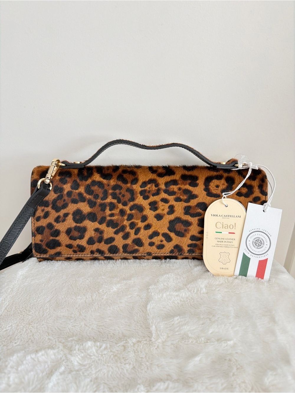 Viola Castelli Leopard-Print Shoulder Bag in Brown/Black